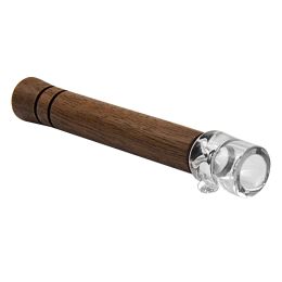 HONEYPUFF Wood & Glass Smoking Pipe Detachable One Hitter 98 MM Dry Herb Tobacco One Hitter Glass Bowl Tobacco Smoke Pipe Smoking LL