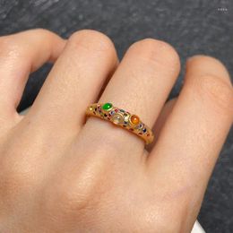 Cluster Rings Fashion Crystal Neutral Style Colorful Gemstones For Women Ancient Gold Craftsmanship Inlaid Jewelry Opening Adjustable