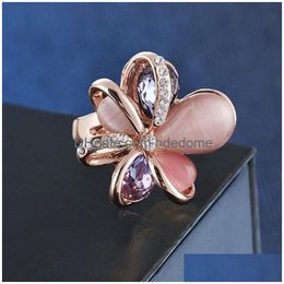 Cluster Rings European And American Style Fashion Jewellery Large Petal Opal Ring Crystal Inlaid With Mtiple Zircons High Quality Jewel Dh1Br
