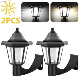 Lawn Lamps 2PCS Hexagonal Solar LED Wall Light Outdoor Lamp Garden Solar Sconce Lantern Waterproof Retro LED Garden Landscape Light Decor YQ240116