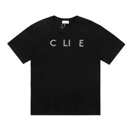 Fashion casual men's designer luxury Celins sailboat black and white Cheque inlaid with Colour square letter round neck short-sleeved Chaopai T-shirt for men and women