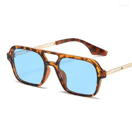 Sunglasses Brand Fashion Vintage Square Woman Luxury Designer Small Frame Sun Glasses Female Leopard Blue Mirror