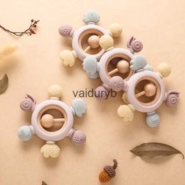 Baby Teethers Toys Let's Make Silicone Baby Teether Rudder Shape Wooden Ring Rattle Food Grade Silicone ldren Anti-eating Hand Teething Toysvaiduryb