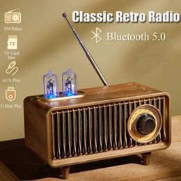 Radio Wood Grain Retro Radio Wireless Bluetooth Speaker Subwoofer Music Player with Led Light Support Handsfree Tf Card Usb Aux Play