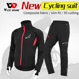 WEST BIKING Cycling Set Winter MTB Road Bike Temperature Windproof Men Jacket Fleece Ropa Ciclismo Jersey 240116