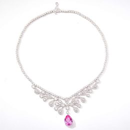 High version v gold New Necklace 8ct Pear Shaped Powder Diamond Women's Crown Evening Wear Collar Chain