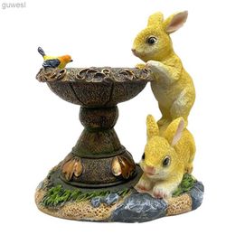 Lawn Lamps Resin Solar Bunny Statues Landscape Courtyard Light Rabbit Creative Solar Lamp Statue Funny Rabbit Resin Little Animal Figurines YQ240116