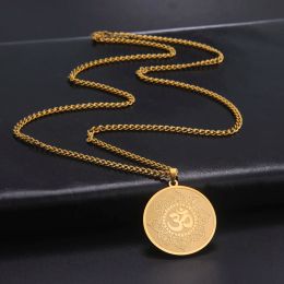 Yoga Lotus Necklaces 14k Yellow Gold Om Symbol Rune Amulet Pendant Necklace Silver Color Spirit Jewelry Gifts collares Pendulo