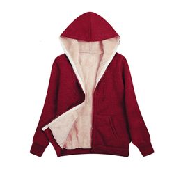 Winter Women Hooded Plush Coat Fleece Hoodies S-2XL Zipper Sweatshirt Long Sleeve Sweater Jacket 240116