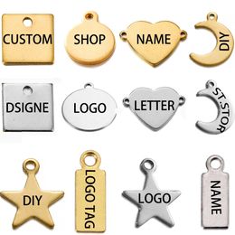 100Pcs/lot Customised Custom Laser Engrave Name Stainless Steel Personalised Necklace Blank Tags Charms Jewellery Wholesale 240115