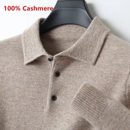 Classic Polo Collar 100% Cashmere Sweaters for Men Autumn Winter Clothes Pull Homme Business Casual Warm Knitted Pullovers 240116