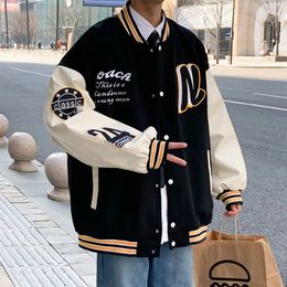 Casual Retro Letter Embroidery Bomber Jacket Men Women Couple Tops Baseball Jackets Hip Hop Streetwear Loose Coat 04 240115