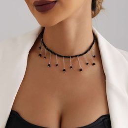 Jewellery Black Beaded Tassel Crystal Pendant Choker Lolita Haute Couture Necklace