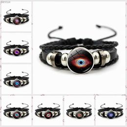 Charm Bracelets Eye of God Nebula Leather Bracelet Men and Women Versatile Glass Pendant Cosmic Galaxy Knitted Handicraft Gift