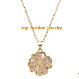 Rotating Four-Leaf Clover Inlaid With Zircon Stainless Steel Cz Diamond Spinning Necklace Valentines Day Gift For Women Drop Deliver Dhxqa