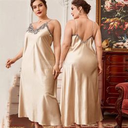 Women's Sleepwear Plus Size 3XL 4XL 5XL Female Long Nightgown Summer Satin Suspender Nightdress Chemise Loose Sexy Lace Trim Home Wear