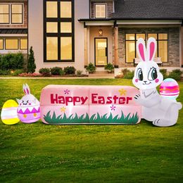 Easter Bunny Home Outdoor Inflatable Decoration Rabbit Egg Decorations Build In LED Light DIY Garden Party Prop 240116