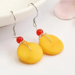 Dangle Earrings S925 Sterling Silver Amber Donut Women Healing Gemstone Fine Jewellery Genuine Baltic Yellow Ambers Drop Earring