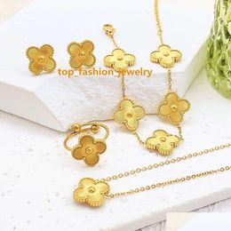 Wholesale Luxury Women Fashion Jewellery 18K Gold Plated Lucky Double Sided Stainless Steel Four Leaf Clover Set Drop Delivery Dhj2P