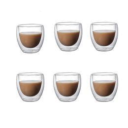 5 Sizes 6 Pack Clear Double Wall Glass Coffee Mugs Insulated Layer Cups Set for Bar Tea Milk Juice Water Espresso S Glass 240116