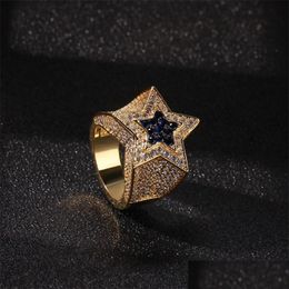 Band Rings Fashion Hip Hop Mens Jewellery Rings Five-Point Star Bling Iced Out Zircon Hiphop Gold Sier Ring 1659 T2 Drop Delivery Jewel Dhtvb