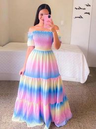 Casual Dresses Summer For Women 2024 Print Off Shoulder Broken Flower Open Long Dress Streetwear Oversized Beach