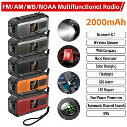 Radio Am/fm/wb/noaa Emergency Solar Radio Hand Crank Radio with Compass Bluetooth Speaker Portable Radio Led Flashlight Power Bank Sos