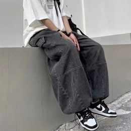 HOUZHOU Y2k Baggy Cargo Jeans for Men Oversize Wide Leg Denim Pants Male Hip Hop Trousers Pockets Streetwear Loose Patchwork 240115