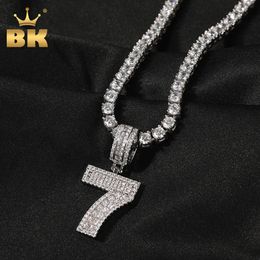 THE BLING KING Baguettecz Numbers Pendant Iced Out Square Cubic Zirconia Initial Letter Necklace Men Women Hiphop Jewelry Gift 240115