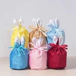 Other Event Party Supplies 10Pcs/set Easter Bunny Bag with Ears Wedding Rabbit Candy Bag Wedding Candy Gift Bag Rayon Velvet Bundle Pocket Mixed Colour YQ240116