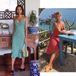 Casual Dresses Viscose Floral Print Sleeveless Spaghetti Strap Mermaid Dress - 2024ss Green/Red/Blue Beach Style