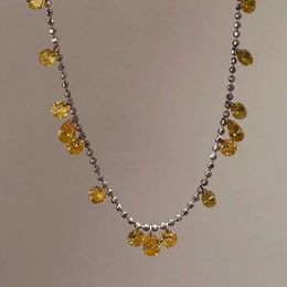 S Pure Sier Sparkling Wealth Pearl Yellow Diamond Full Sky Necklace Super Immortal Star River Radiant Neckchain Water Drop