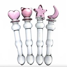 Gay Sex Products Butt Plug Vaginal Anal Stimulation Vibrator Love Heart Wand Valentine Glass Handcrafted Dildo Toy 240115