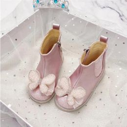 Boots Girls' Short 2024 Autumn/Winter Baby Princess Leather Shoes Show Horse Single Boot Silver Pink 24-36