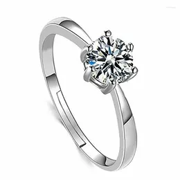 Cluster Rings Couple Gift Fine 925 Sterling Silver Moissanite For Women Crystal Adjustable Size Fashion Party Engagement Wedding Jewelry