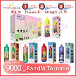 RandM Tornado 9000 Puff Disposable Electronic Cigarette Rechargeable Battery 850mAh 43 Flavours Puff 9K 2% 5% RBG Light Vape Pen