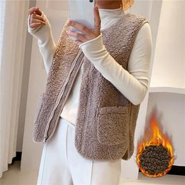 Women's Vests Autumn Winter Women Button Waistcoat Lamb Hair Thermal Warm Thick Fleece Sleeveless Jacket Ladies Coats