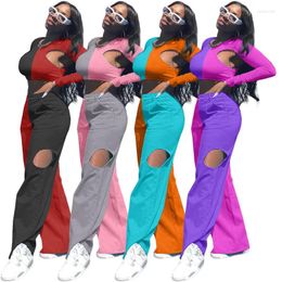 Women's Two Piece Pants Young Party Lady Fashion Long Sleeve Bro And Sexy Tight Club Tracksuits High Street Outfits