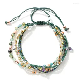 Charm Bracelets Boho Layered Rope Handmade Bracelet Natural Stone Beaded 5 Layer For Women Blue Turquoise Beads Bohemian Jewe