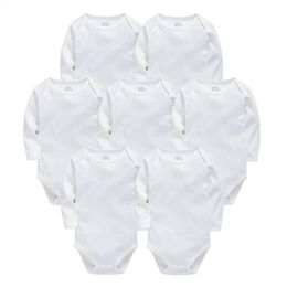Pure white baby clothing long sleeved cotton baby girl boy tight fitting clothing newborn body be 0-24 months old baby jumpsuit 240116