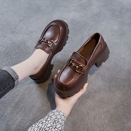 Spring Autumn Retro Loafer Shoes Platform Metal Buckle Jk Single Shoes Women Thick Heel Thick Sole Small Leather Shoes 240116
