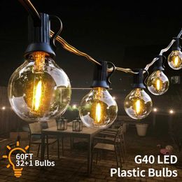 Lawn Lamps 9M 18M 26M Festoon LED String Light G40 Shatterproof Globe Bulb Patio Light Outdoor Garland Light For Garden Wedding Decoration YQ240116