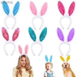 Headbands Plush Bunny Ears Headband Easter Sequin Rabbit Ear Hair Hoop For Women Girl Cosplay Party Gifts Fashion Headdress Accessories YQ240116