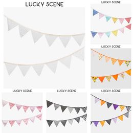 New Banners Streamers Confetti 12 banners of Pennant Bunting Banner cotton decorations birthday decorations Nordic wedding colors flag S01163