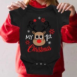 Rompers My First Merry Christmas Baby Bodysuit Xmas Party Infant Outfits Clothes Cute Deer Print Toddler Jumpsuit Holiday Newborn Romper H240508