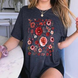 Women's T Shirts Vintage Rose Graphic Women T-shirts Short Sleeves Summer Shirt High Street Tee Gift Wild Flower Casual Tees Female