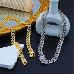 Hip Hop Full Diamond Cool Cuban Necklace Men's Full Diamond Accessories Gold Chain Necklace Bracelet