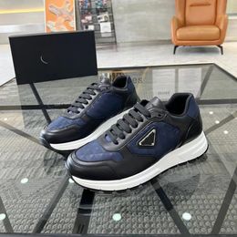 01 Prad 23S/S Prax Men Brushed Leather Sneaker Shoes White Black Technical Rubber Re-Nylon Runner Trainers Top Brand Casual Walking 1.9 04