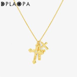 DPLAOPA 925 Sterling Silver Three Cross Colar Pendant Long Chain Necklace Fine Jewellery Rock Punk Women Wedding Jewels 240116