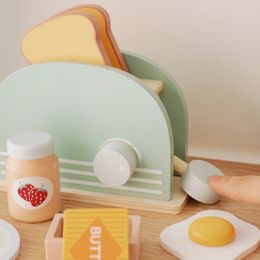 Wooden Simulation Kitchen Toy Set Pretend To Cook Play House Early Education Bread Machine for Kids 240115
